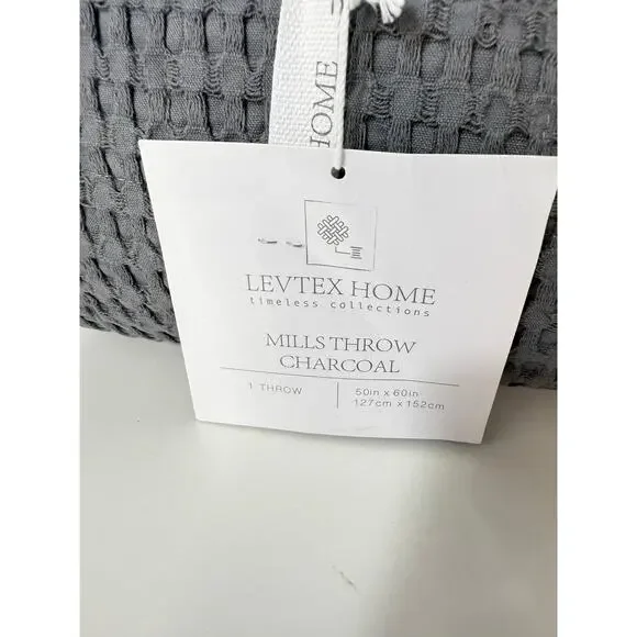 Levtex Home Mills Throw Blanket 50x60 Charcoal Gray Timeless Collection NWT - Picture 4 of 6